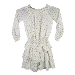 Womens Michael Kors Gold Metallic Polka Dot Smocked Ruffle Dress Viscose Blend S